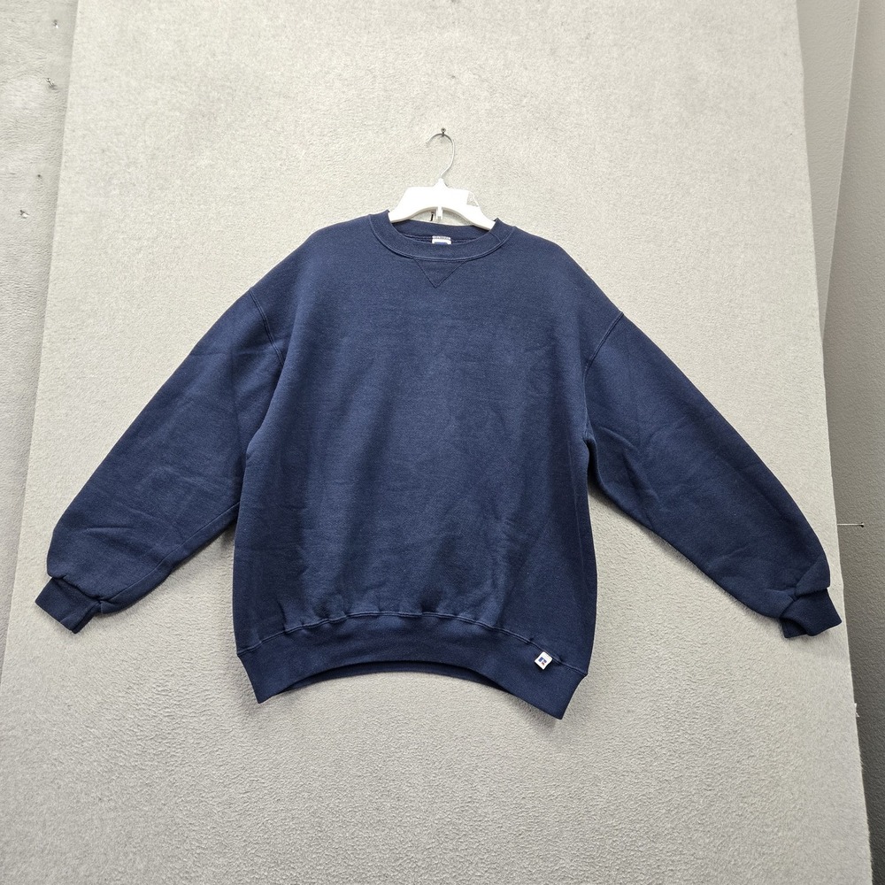VINTAGE Russell Athletic Men Sweatshirt XL Navy Blue Made in USA Fleece READ